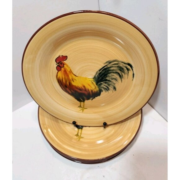Oneida Casual Settings  Morning Rooster 10" Dinner Plates Set Of 5 Brushed Tan - Picture 2 of 9